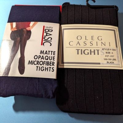 Oleg Cassini, Simply Basic tights black, navy set (2) Size A, 4 NWT